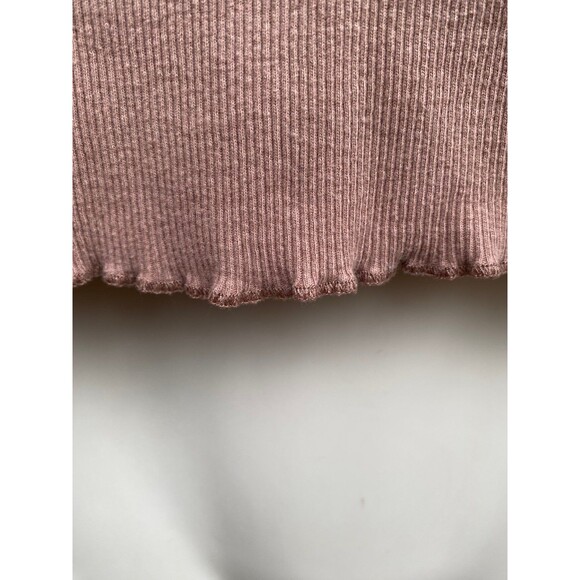 Light Brown Cropped Baby Tee Lettuce Trim Rhinestone Babe Size L Ribbed Y2K - Picture 12 of 12